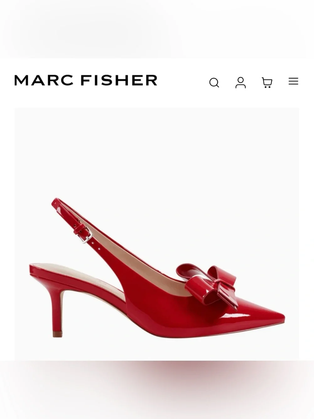 Marc Fisher Red Patent Slingback Kitten Heel with Bow